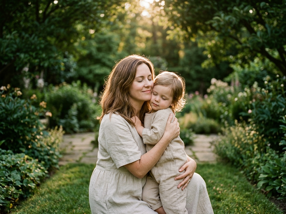 Mãe e criança em conexão na natureza